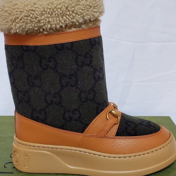 NIB Gucci GG wool shearling-lined horsebit snow boots- IT 36 US 6 - Picture 2 of 14